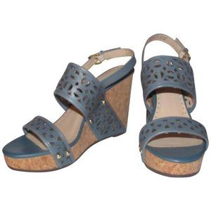 Adrienne Vittadini Slate Blue Leather Cork Wedge
